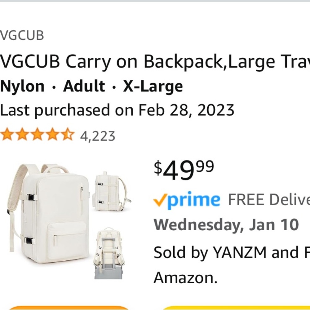 Cream carry on backpack